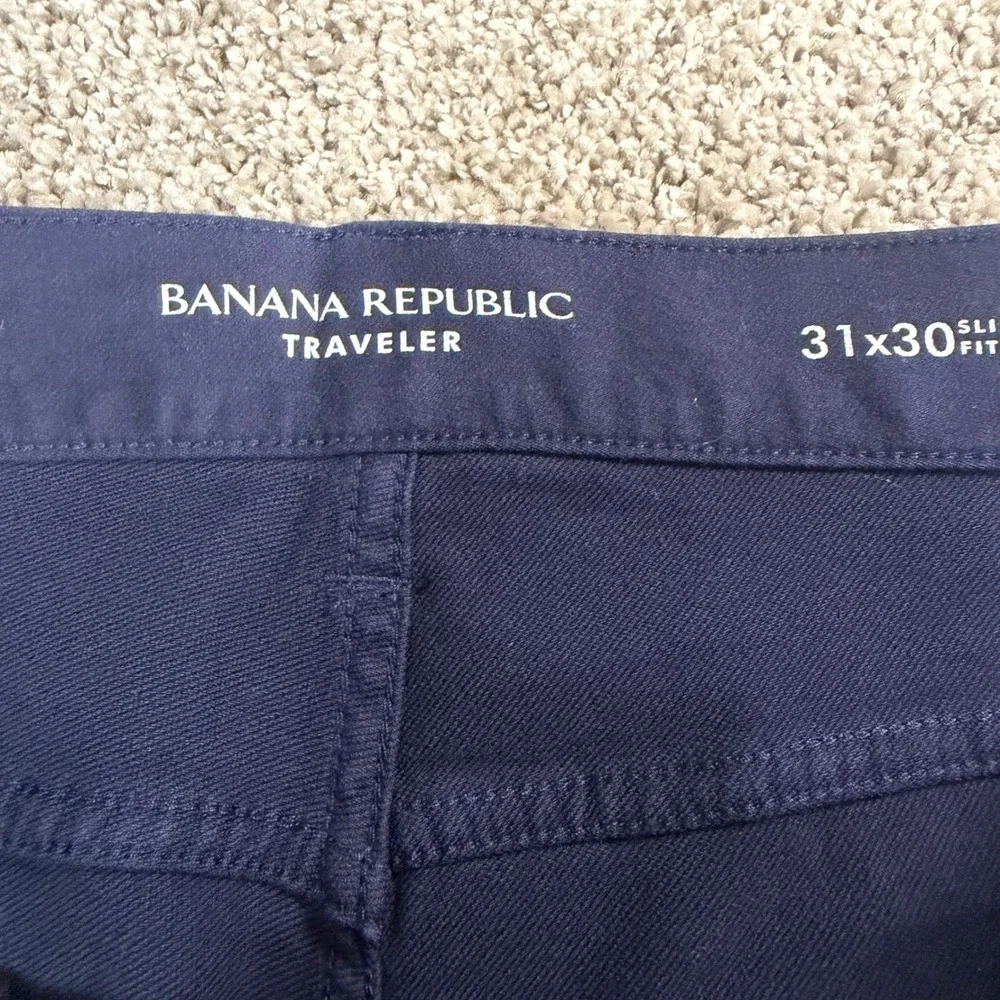 Banana Republic Traveler Pants Mens 31x30 Slim Fit Mid Rise Navy Blue Chinos